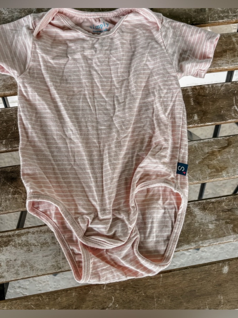 Simply Magnetic Me pink and white striped baby bodysuit 6-9 months